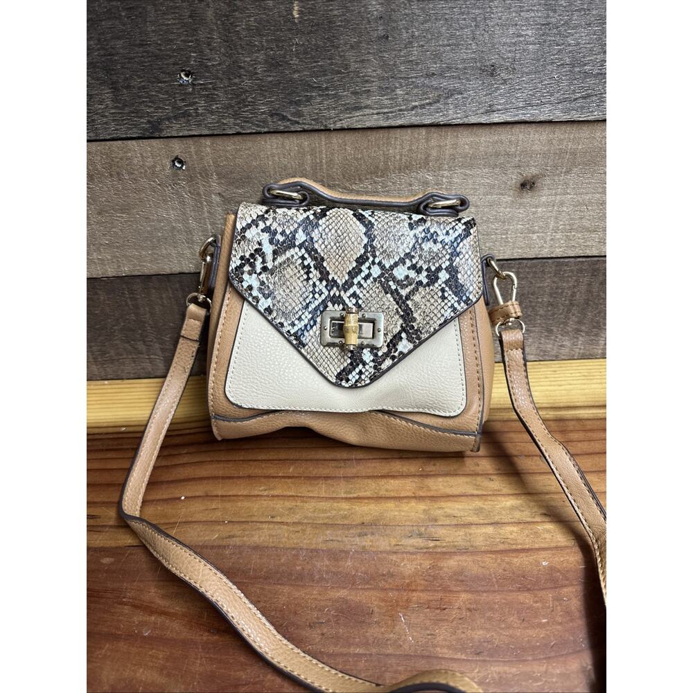 Carlos by Carlos Santana Women’s Snakeskin Khaki Satchel Small Crossbody Purse